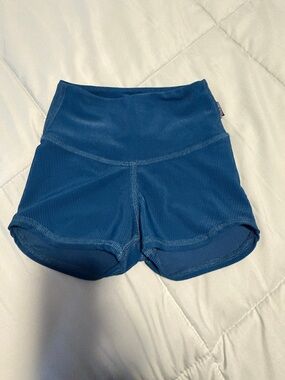 Kids Ribbed High-Waist Blue Active Shorts
